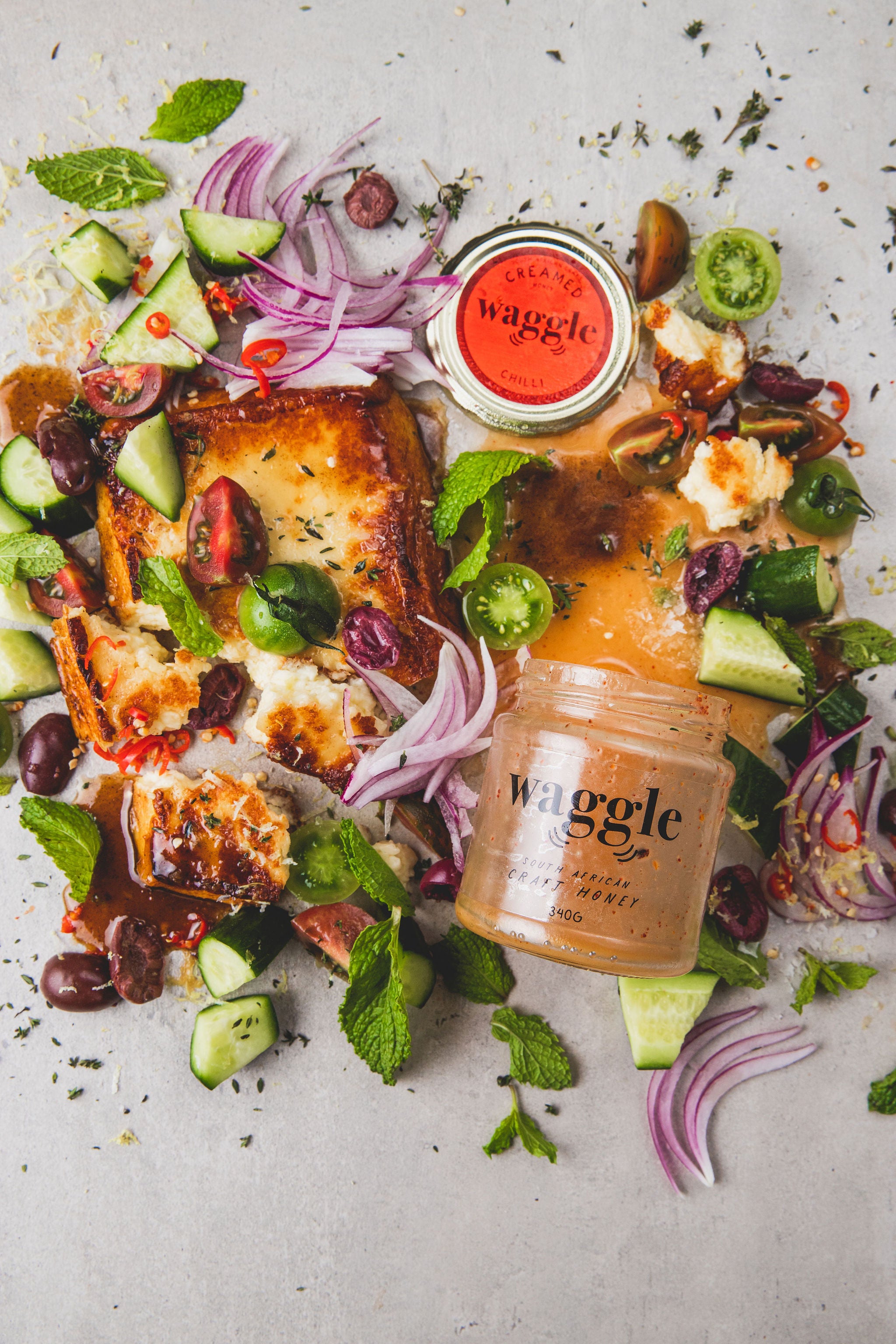 Greek Salad with Chilli Halloumi – Waggle Craft Honey