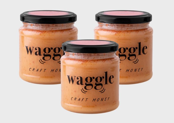 Three jars of Waggle Chilli Craft Honey
